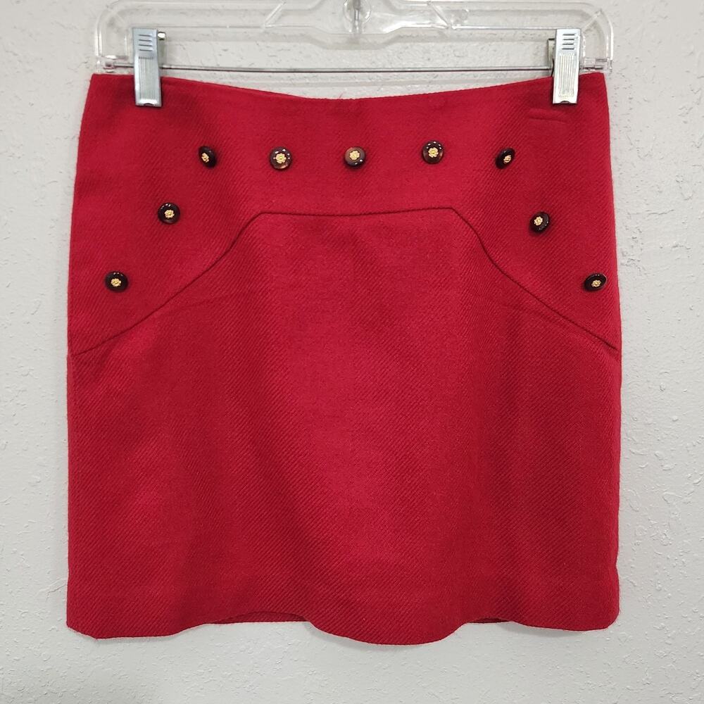 Y2K 2000s Moda International Wool Blend Mini Skirt Size 0 Red Studded Preppy